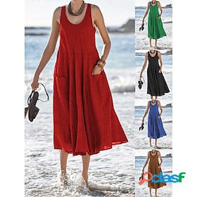 Womens Cotton Linen Dress Casual Dress Cotton And Linen Midi