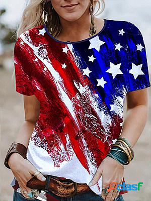 Women's Crew Neck American Flag Casual T-Shirt