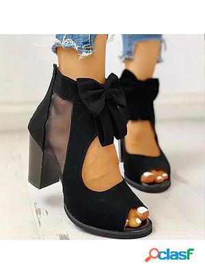 Womens Fashion Bow-knot Mesh Chunky Heels