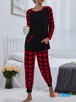 Women's Fashion Plaid Home Wear Casual Loose Christmas Suit