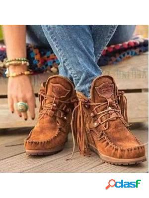 Womens Fringed Lace-up Rivet Boots