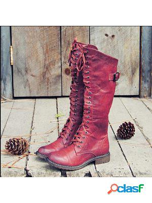 Women's Lace-up Low-heel Knight Boots