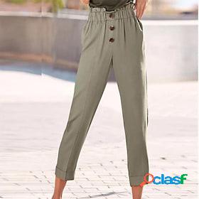 Womens Pants Trousers Tapered Carrot Pants Faux Linen Khaki