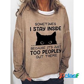Women's Pullover Basic Black Pink Red Cat Casual Loose Fit