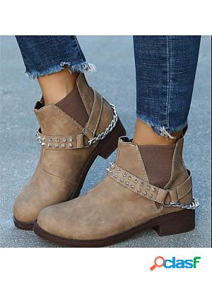 Womens Retro Round Head Rivet Decoration Short Boots