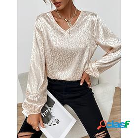 Women's Shirt Blouse Black Pink Beige Print Leopard Sparkly