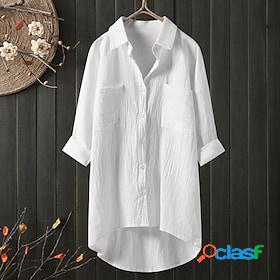 Womens Shirt Blouse Black White Blue Button Pocket Solid