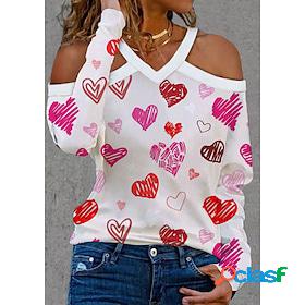 Womens Shirt Blouse Black White Pink Cut Out Print Heart
