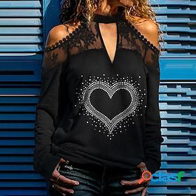 Womens Shirt Blouse Silver Black White Lace Cut Out Heart