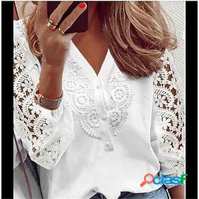 Women's Shirt Blouse White Pink Lace Cut Out Graphic Floral