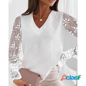 Women's Shirt White Lace Patchwork Plain Daily Weekend Long