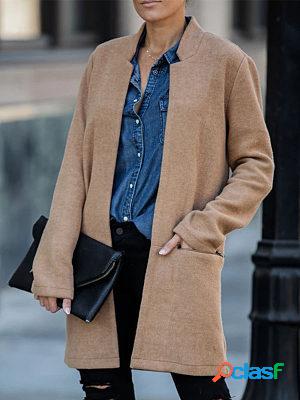 Womens Solid Color Long Sleeve Pocket Coat