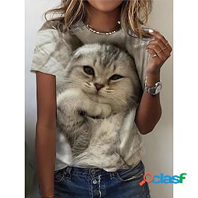 Women's T shirt Tee Beige Print Cat 3D Daily Weekend Short