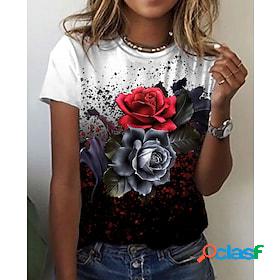 Women's T shirt Tee Black Print Floral Color Block Daily