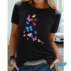 Women's T shirt Tee Black Print Graphic Butterfly Daily