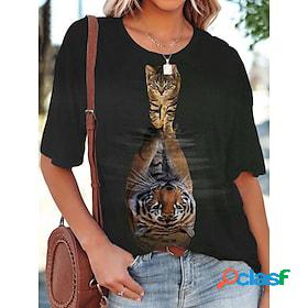 Women's T shirt Tee Black Print Tiger Casual Daily Short