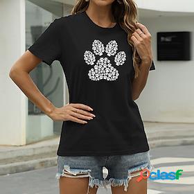 Women's T shirt Tee Black White Yellow Print Graphic Casual