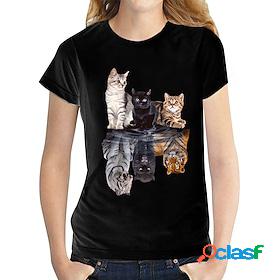 Women's T shirt Tee Black and White Cat Black Butterfly