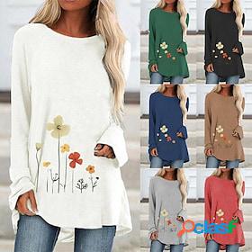 Women's T shirt Tee Floral Basic Printing Round Neck Winter