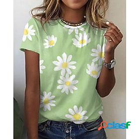 Women's T shirt Tee Green Print Floral Daisy Daily Weekend