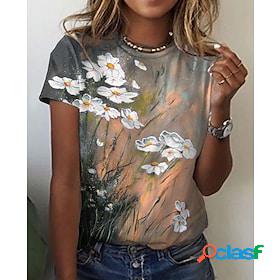 Women's T shirt Tee Orange Print Floral Holiday Weekend