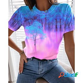 Women's T shirt Tee Pink Print Plants Casual Weekend Short