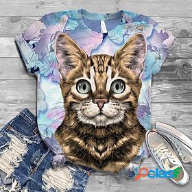 Womens T shirt Tee White Navy Blue Royal Blue Print Cat