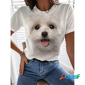 Women's T shirt Tee White Print Dog Casual Weekend Short