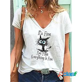 Women's T shirt Tee White Print Letter Casual Daily Short