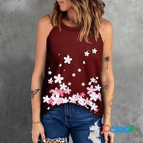 Womens Tank Top claret Black Red Print Floral Casual Holiday