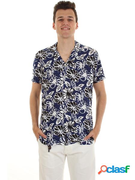 YES-ZEE camicia da uomo con stampa floreale BLU/BIANCO/NERO