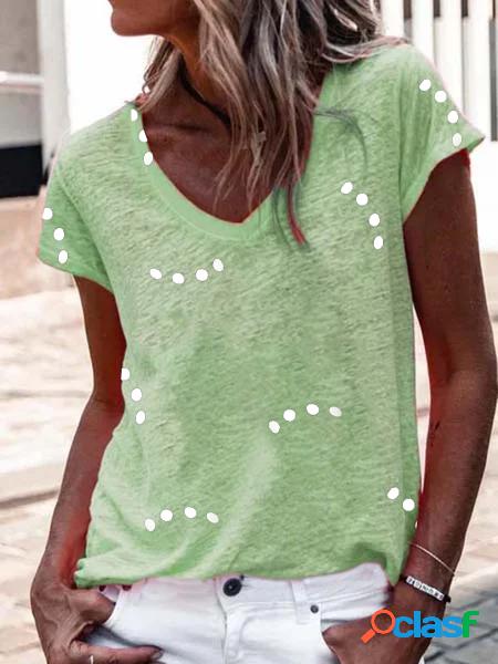 a pois Scollo a V Jersey T-shirt