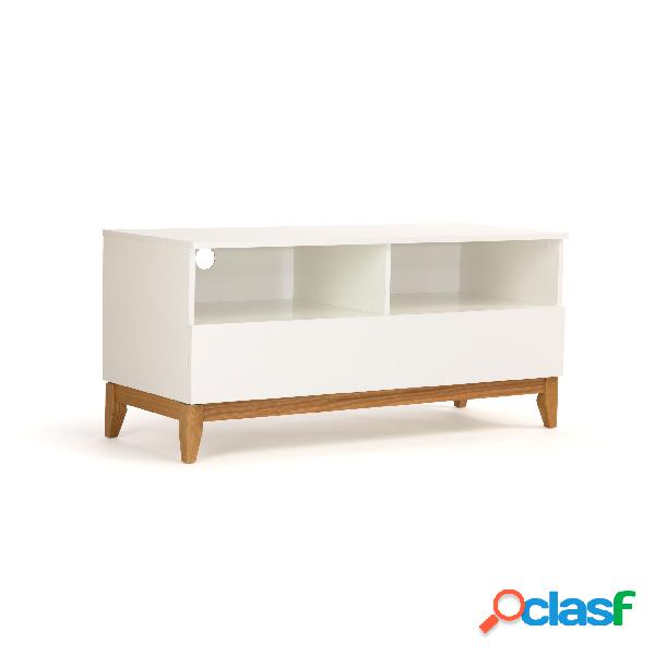 mobile TV grande Blanco in legno ingegnerizzato e massiccio,