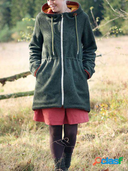 verde Normale Retro Cappuccio in misto lana un cappotto