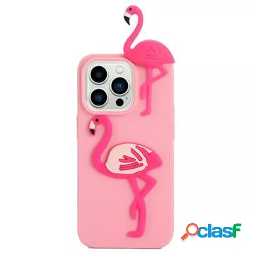 3D Cartoon Custodia in TPU Per iPhone 14 Pro - Fenicottero