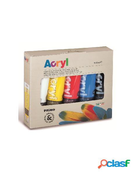 5 tubi colore acrilico fine 75ml, colori primari, in scatola