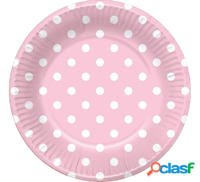 6 piatti rosa con pois bianchi 22 cm