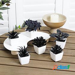 6pcs fiori e piante artificiali neri piccole piante in vaso