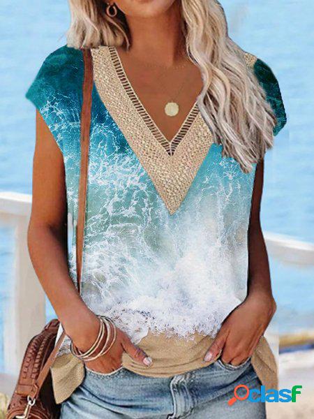 Acqua di mare Casuale Pizzo Jersey Camicia