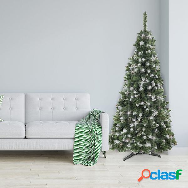 Albero di Natale pino addobbato 180cm verde effetto argento