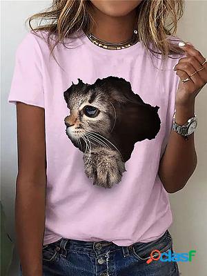 Animal Kitten Print Round Neck Short-sleeved T-shirt