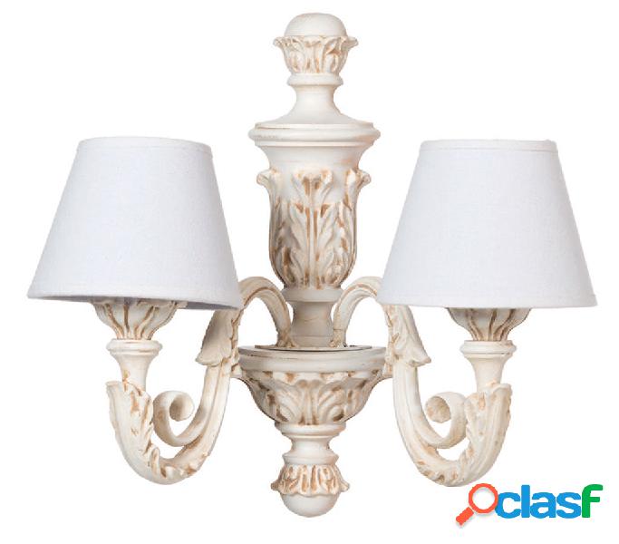 Applique barocco classico in legno bianco con due paralumi