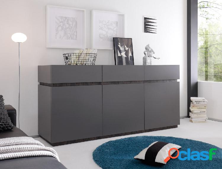 Astrea - Credenza 3 ante e 3 cassetti moderna grigio opaco