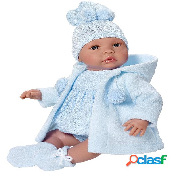 BAMBOLA ASI LEO VESTITO BLU E CAPPOTTINO 46CM