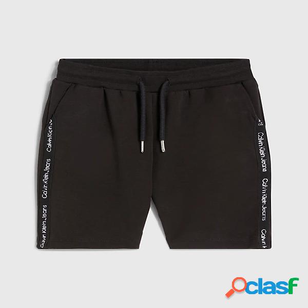 Bermuda neri in felpa di cotone stretch con bande porta logo