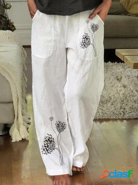Bianco Tasche Dritto Casuale Vita elastica Pantaloni