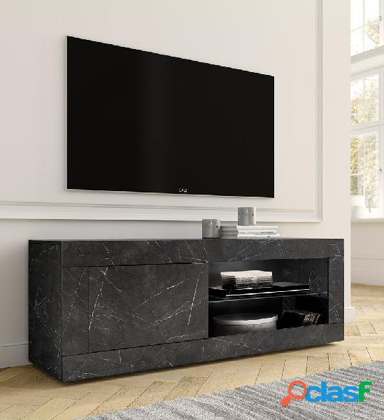 Birty - Porta tv moderno con anta e vano in legno marmo nero