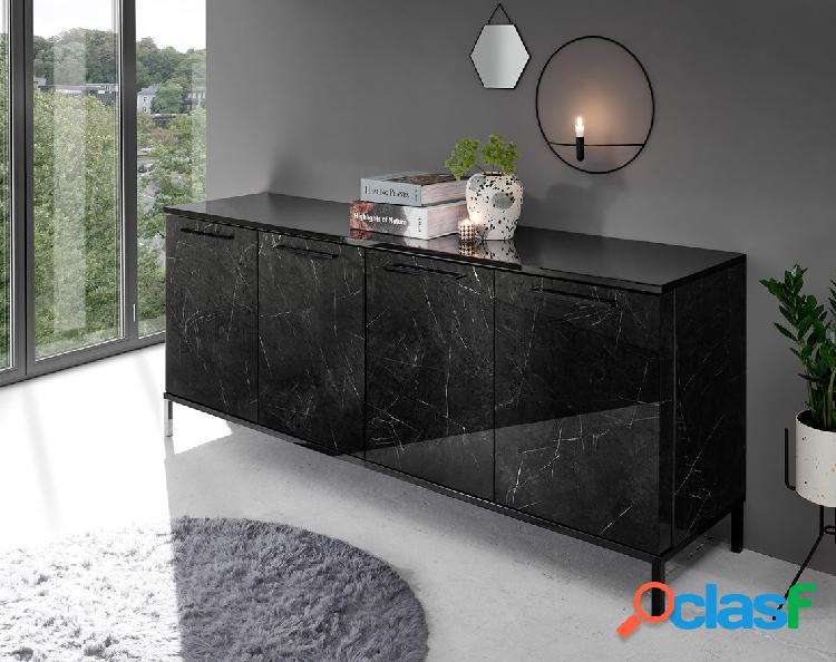 Black - Madia 4 ante moderna effetto marmo colore nero cm