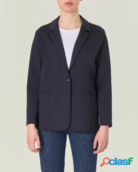 Blazer blu a un bottone in misto viscosa punto Milano con