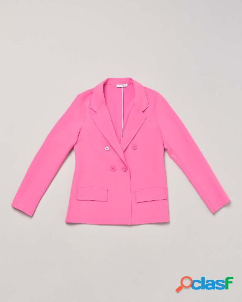 Blazer fucsia in cady stretch con chiusura a doppiopetto